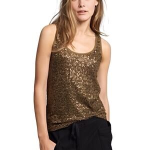 J. Crew Womens Disco Party Glittery Linen Blend Scoop Neck Sequin Tank Top‎ S